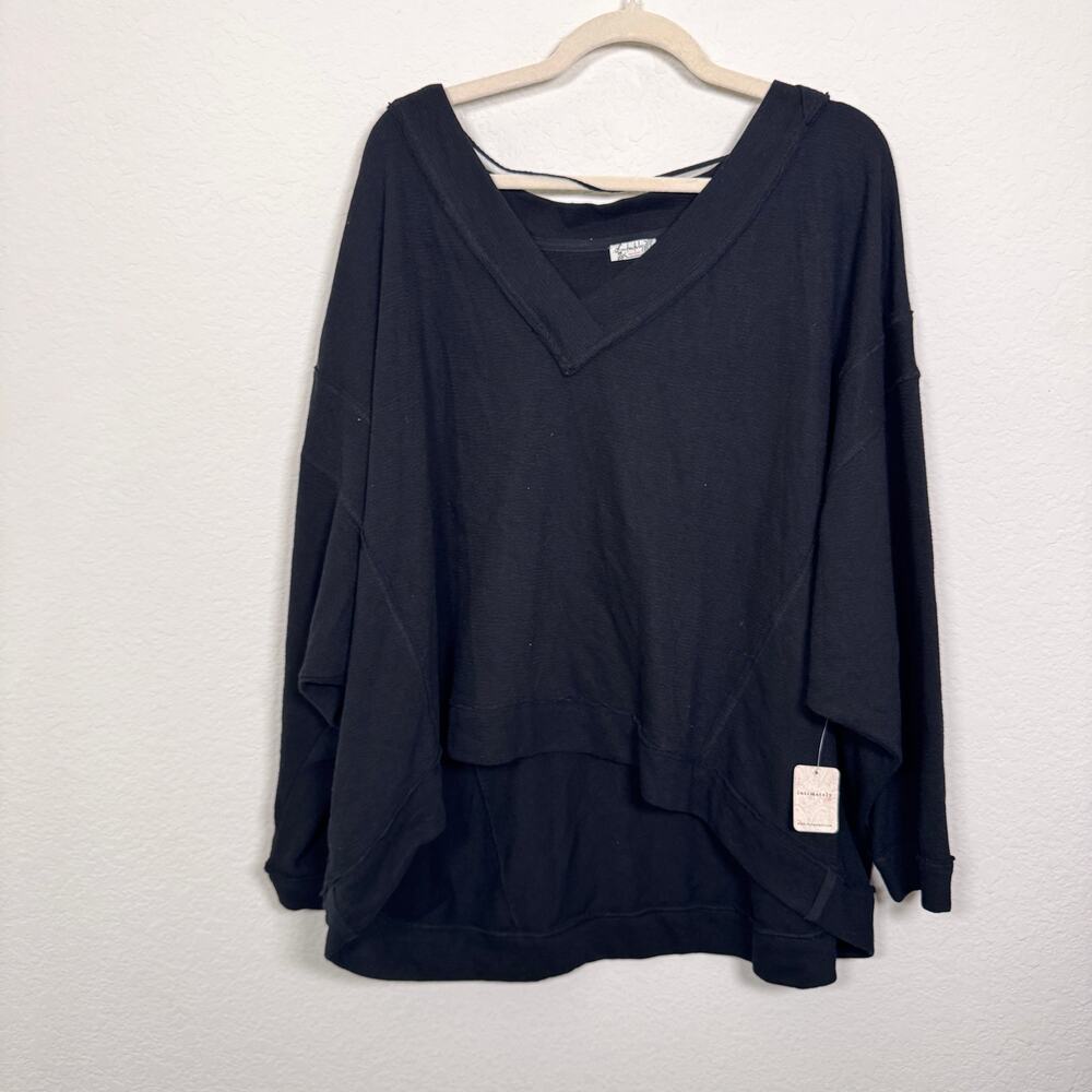 Free People Womens Intimately Staycation Pullover Top Size L Comfy Casual Black